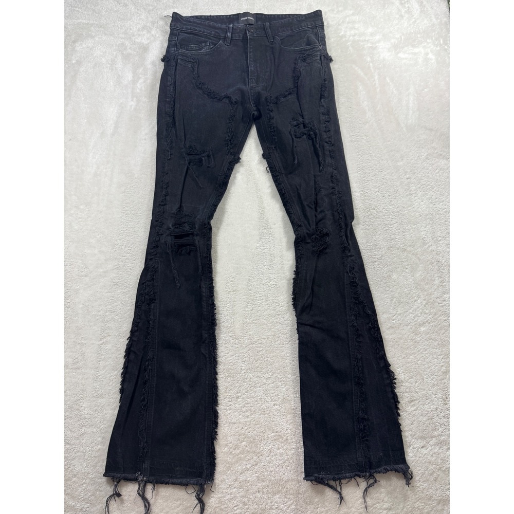 Rockstar Original Mens Distressed Stacked Black Jeans 30 Meas: 30x34